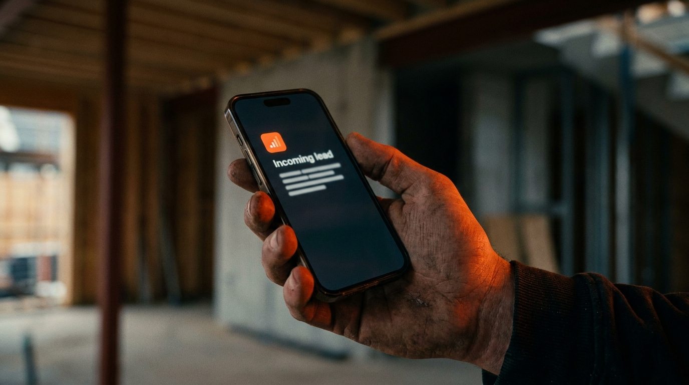 Eingehende Lead-Benachrichtigung auf einem Smartphone auf der Baustelle