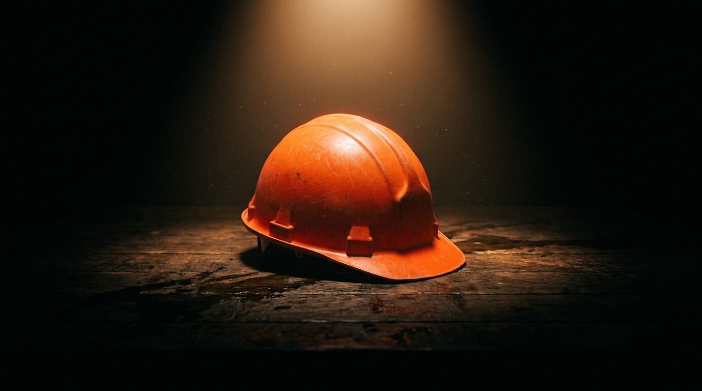 Ein einzelner oranger Schutzhelm im Scheinwerferlicht — Sinnbild für Exklusivität